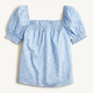 J. Crew x Liberty Puff-Sleeve Organic Cotton Blouse in Jacqueline’s Blossom Blue